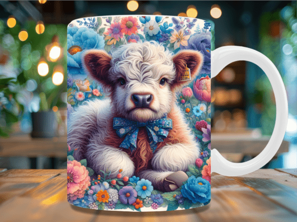 Download Pastel Floral Highland Cow Mug Wrap - Mug Collection
