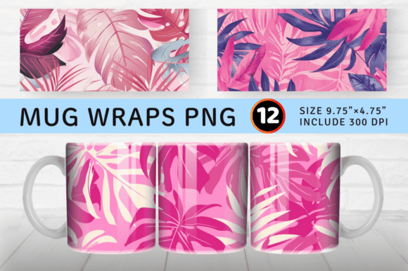 Download Pink Tropical Leaves Mug Wrap Sublimatio - Mug Collection