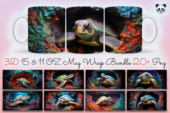 Download 3D Sea Turtle Mug Wrap Bundle - Mug Collection