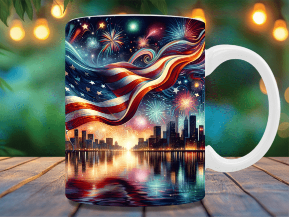 Download City Skyline Fireworks Patriotic Mug Wra - Mug Collection