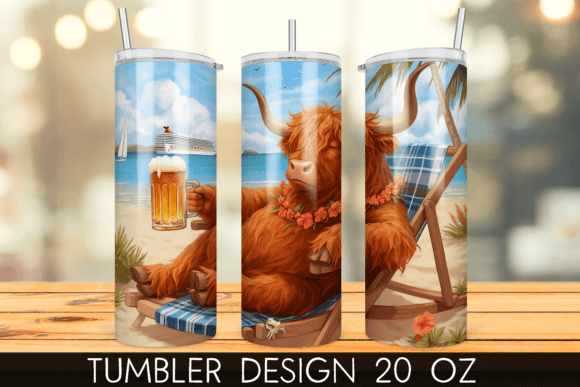 Download Vacation Beach Highland Cow Tumbler Wrap - Beach highland cow Collection