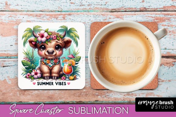 Download Beach Highland Cow Square Coaster Design - Beach highland cow Collection