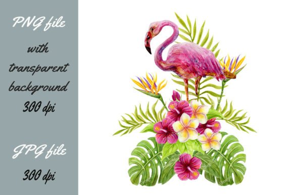 Download Flamingo Bird in Tropical Flowers Leaves - Premium Resources