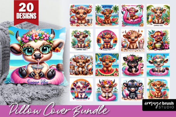 Download Beach Highland Cow Pillow Cover Bundle - Beach highland cow Collection