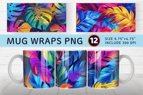 Download Rainbow Tropical Leaves Mug Wrap - Mug Collection