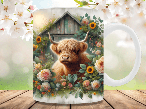 Download Floral Farmhouse Highland Cow Mug Wrap - Mug Collection