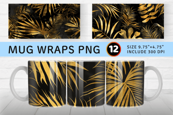 Download Tropical Black and Gold Mug Wrap Sublima - Mug Collection