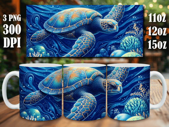 Download Neon Blue Sea Turtle Mosaic Mug Wrap - Mug Collection