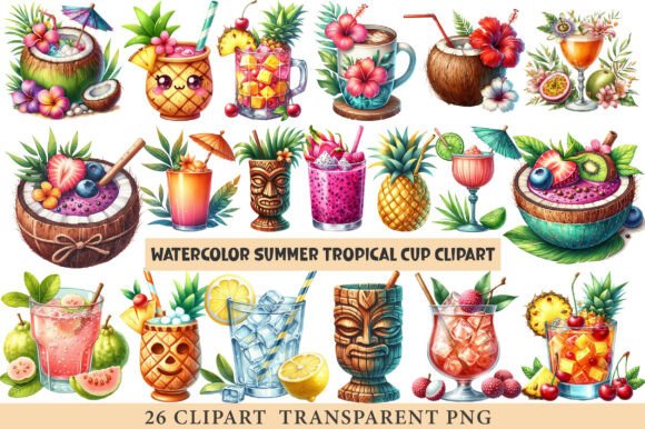 Download Watercolor Summer Tropical Cup Clipart - Premium Resources