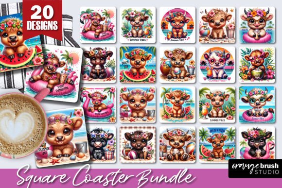 Download Beach Highland Cow Square Coaster Bundle - Beach highland cow Collection